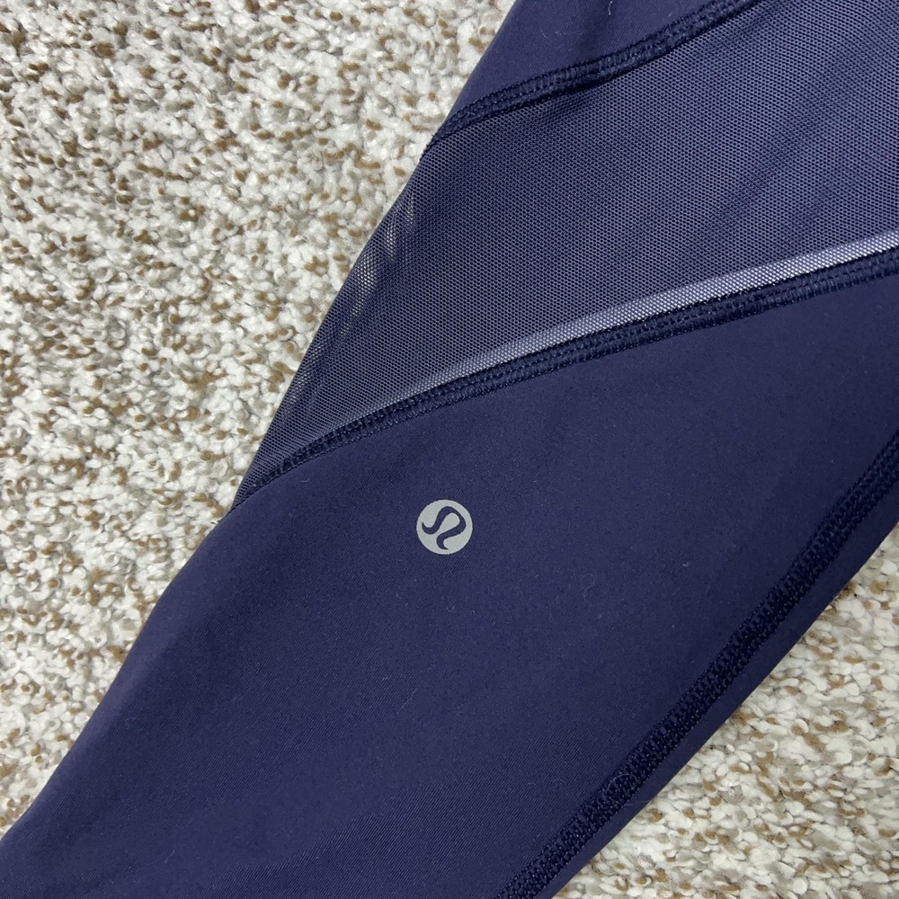 Lululemon Pants Womens 8 Blue Ankle Leggings Mesh Pockets Running Gym Workout - Picture 13 of 14